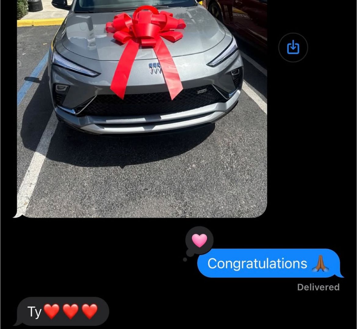 Client's luxury car purchase with congratulations message