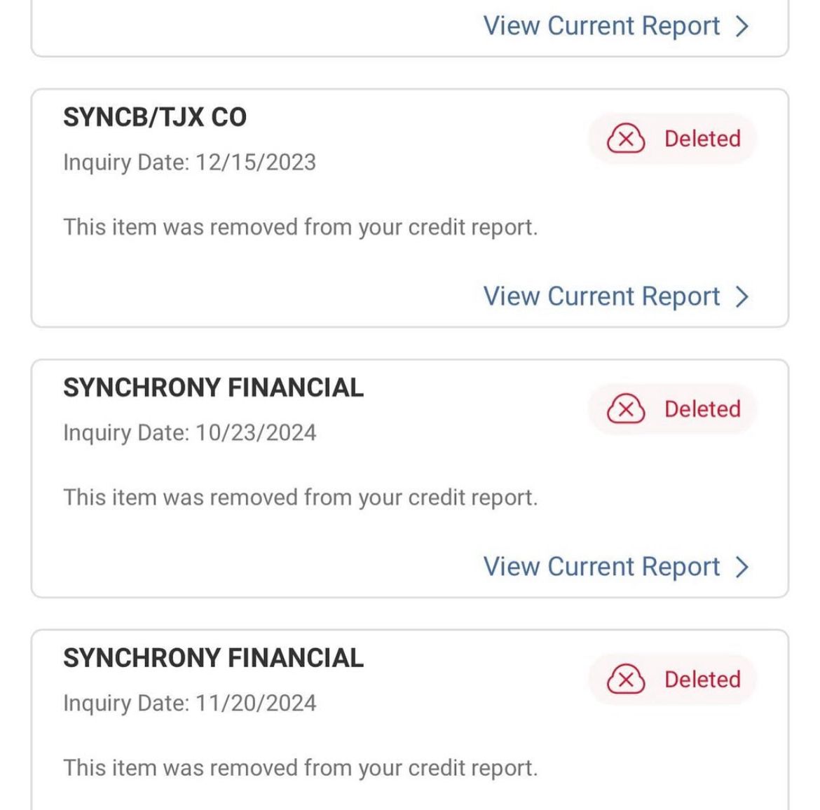 Capital One, Discover, and WFBNA Card deletions