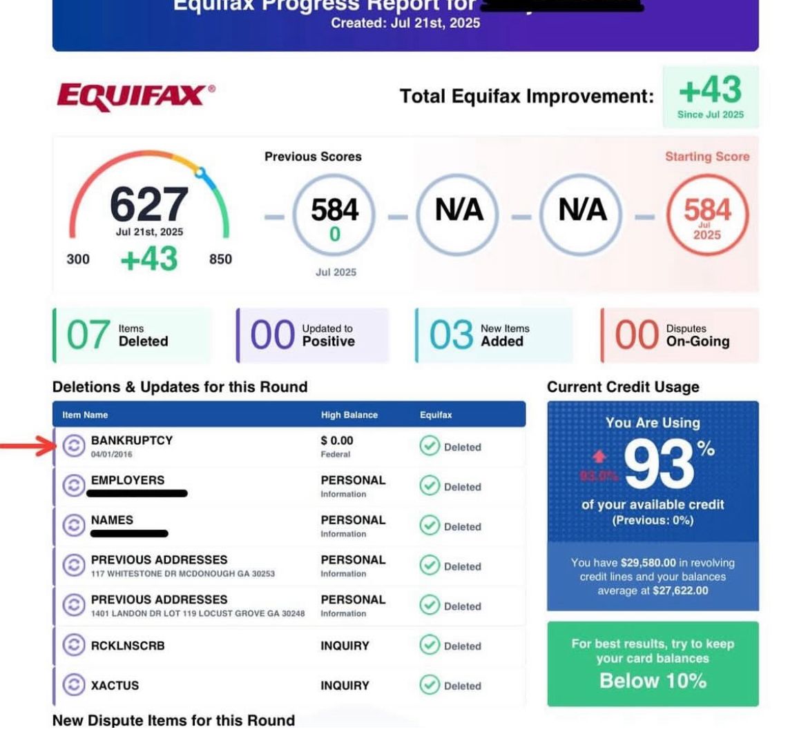 Bankruptcy deletion from Equifax report